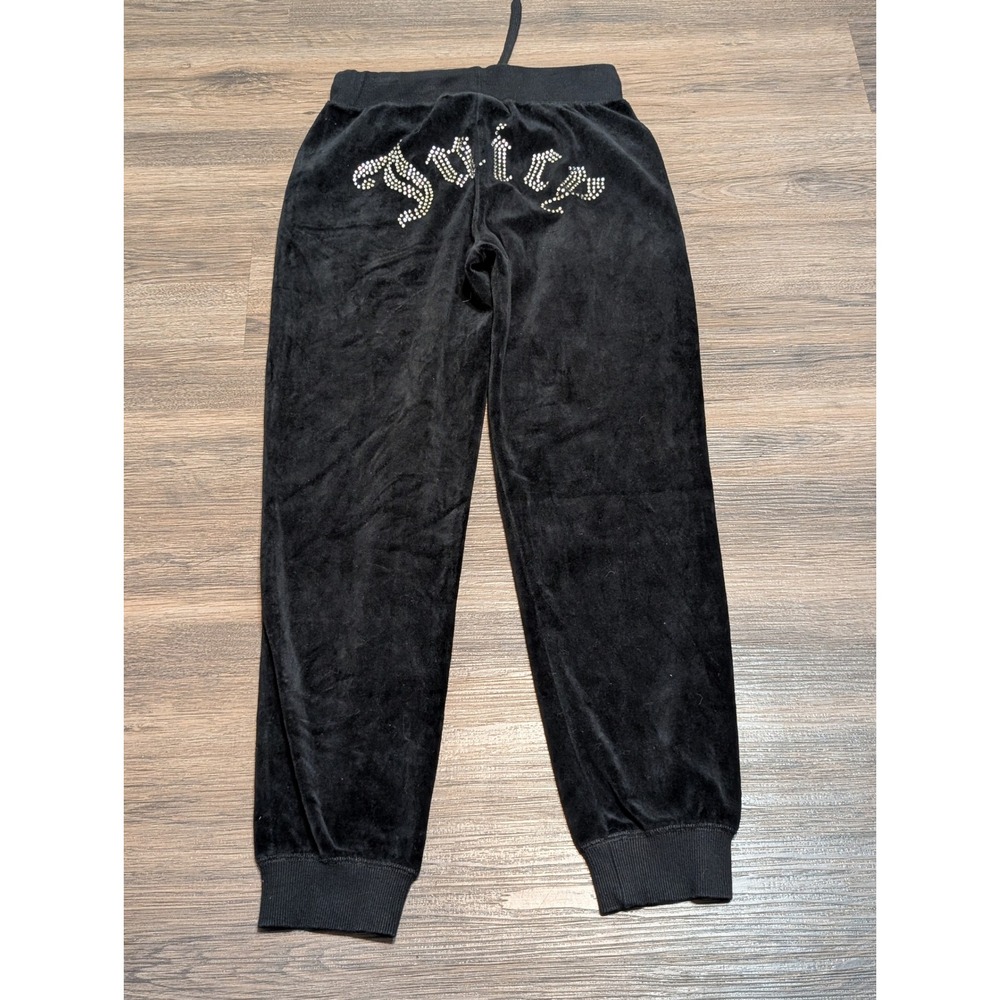 Juicy Couture Forever 21 Black Velour Rhinestone Jogger Sweatpants Small Y2K